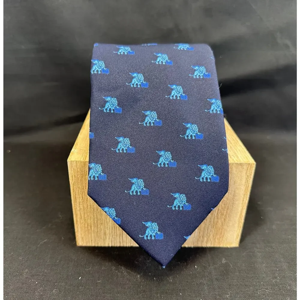 Filograna Uomo Navy 100% Silk Tie with Blue Winged Lions Holding Books